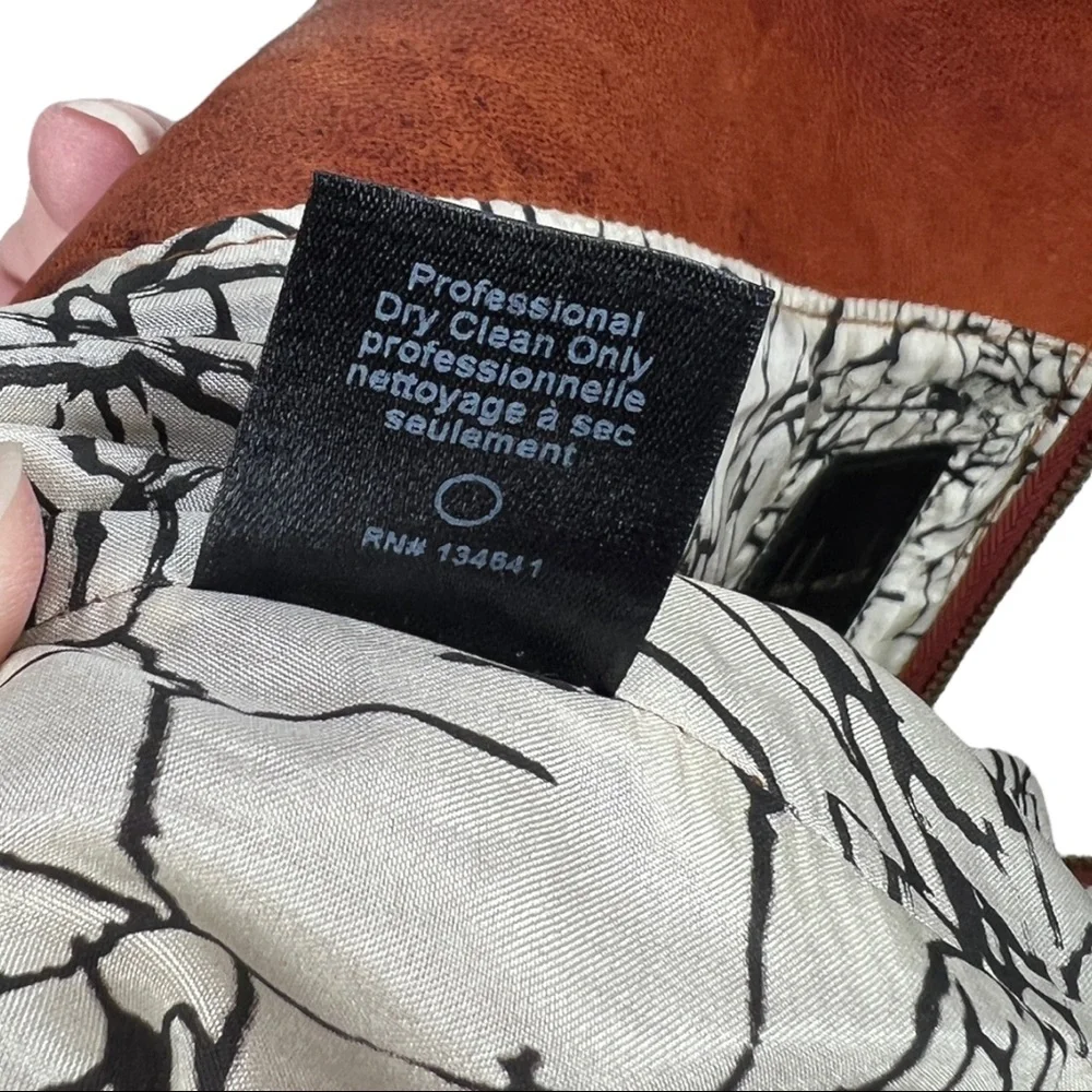 Kelly Wearstler Iraz Leather Mini Skirt- Magenta & Cognac Sz 8 - Picture 10 of 11